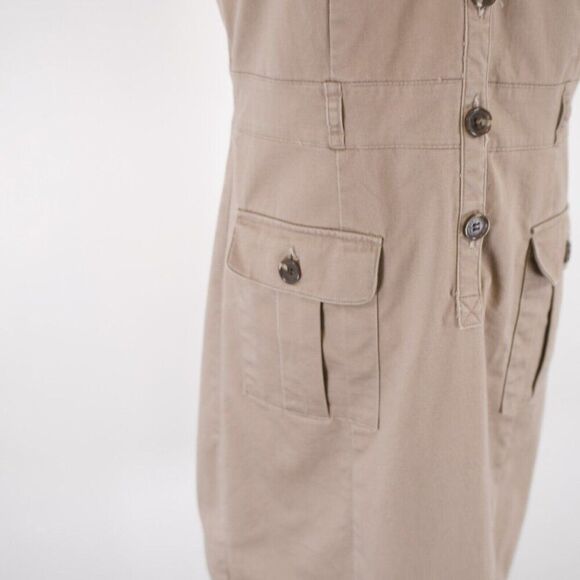 Liz Claiborne Tan Canvass Collared Dress Size 8 Sleeveless Cotton Nylon Spandex - Picture 2 of 10